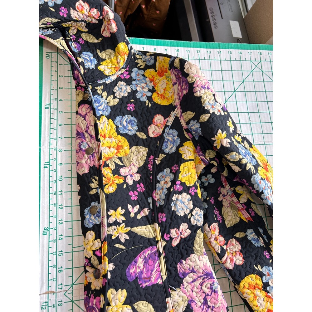 Neo Quilted Floral Maxi Coat Black Dark Floral Whimsigoth Hooded Jacket Cottage - Picture 7 of 16